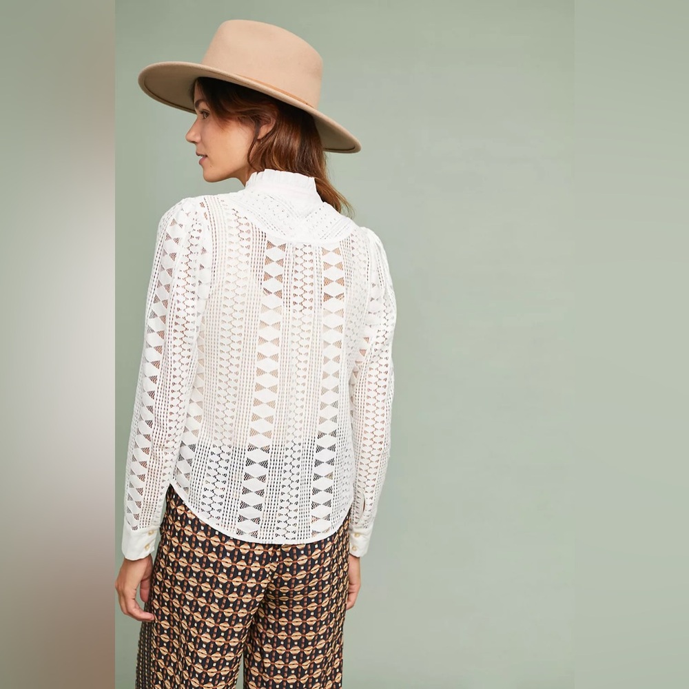 Anthropologie Meadow Rue Lace Button-Down Blouse | Size 6 - Picture 8 of 10